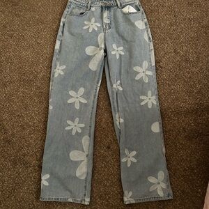 Floral Patterned Blue Jeans
